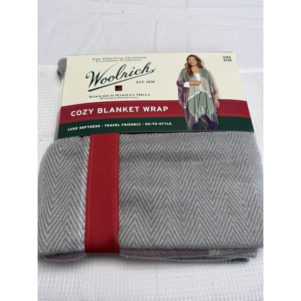 $60 New Woolrich Cozy Blanket Wrap Original Regan One Size Grey w Fringe